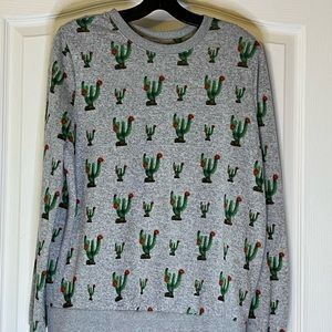 Mighty Fine Gray Cactus Print Sweatshirt M
